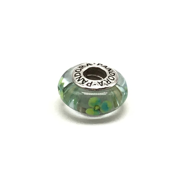 Pandora Green Blue Flowers Murano Glass Charm - Picture 3 of 4